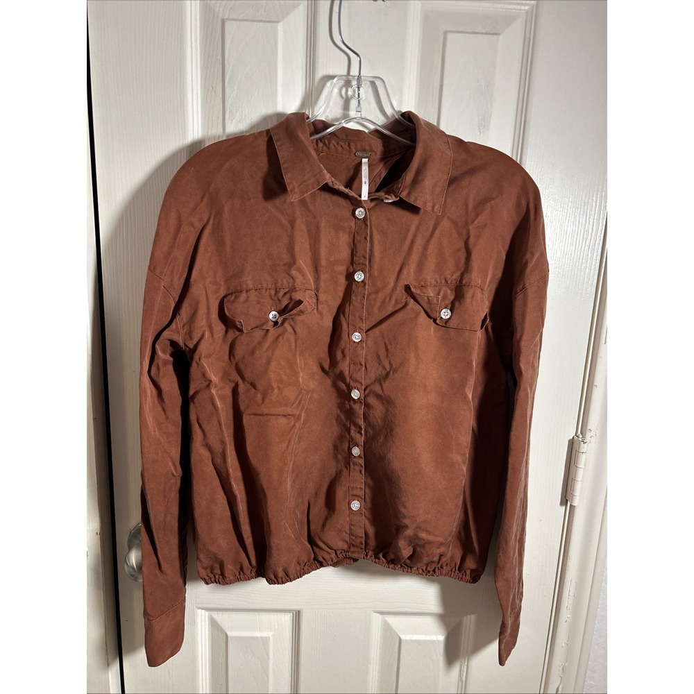 Free People Top Button Front Size 4 Long Slv Open Back Rust Red
